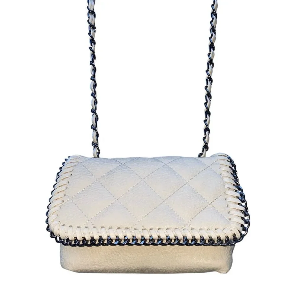 Steve Madden Faux Leather Quilted Crossbody Bag Off-White